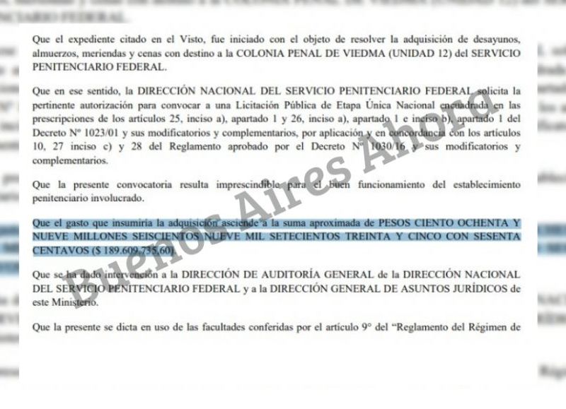 La subsecretaria de Asuntos Penitenciarios a nivel nacional, María Laura Garrigós, dispuso un presupuesto total de $189.609.735.