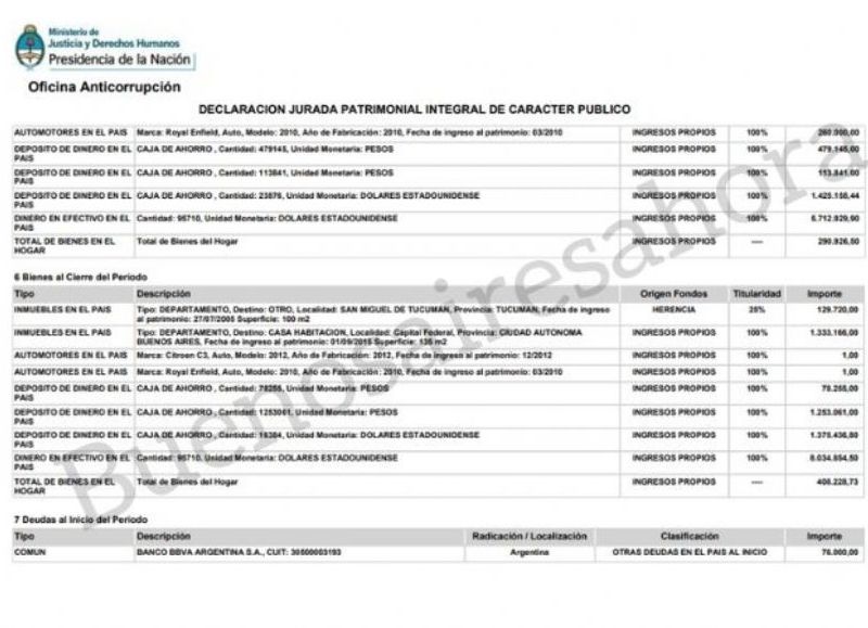 La Declaración Jurada de la subsecretaria.