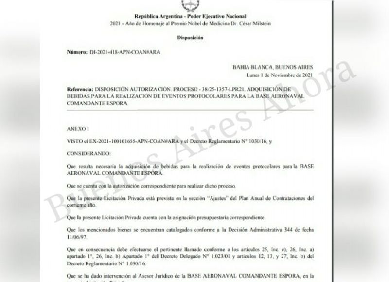 La licitación privada fue aprobada por el subjefe Miguel Augusto Martinez Widmer, capitán de la Fragata.