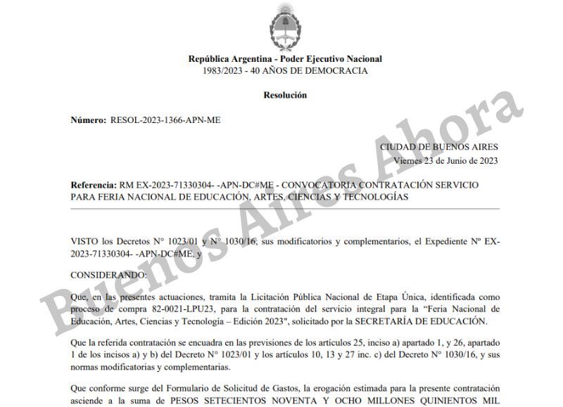 El pliego licitatorio fue firmado por el ministro de Educación y aprueba el gasto millonario.