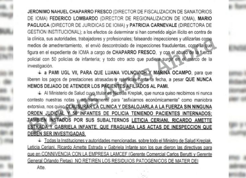 Señalan con nombre y apellido los que están llevando a cabo la maniobra que acusan ante la justicia.