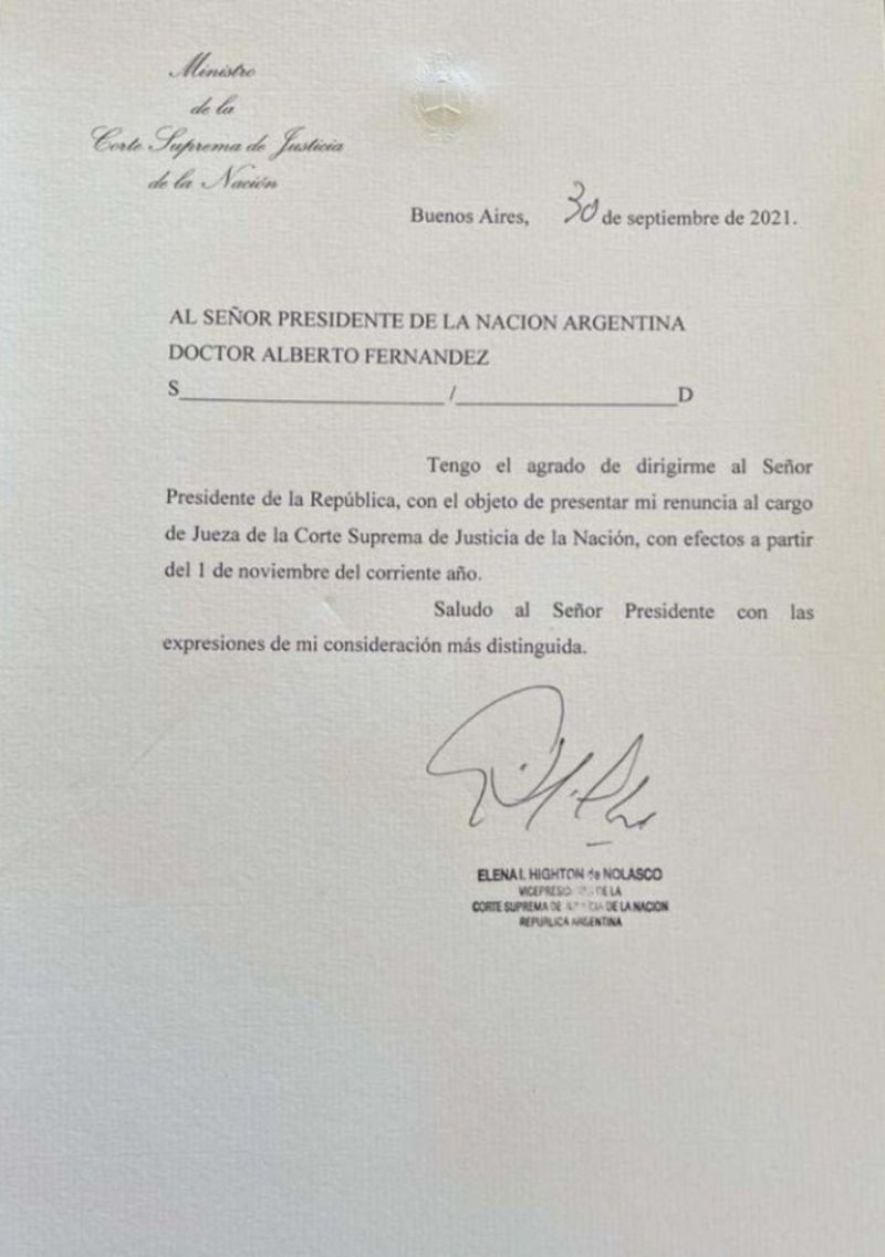 Le envió una carta formal presentada el 30 de septiembre.