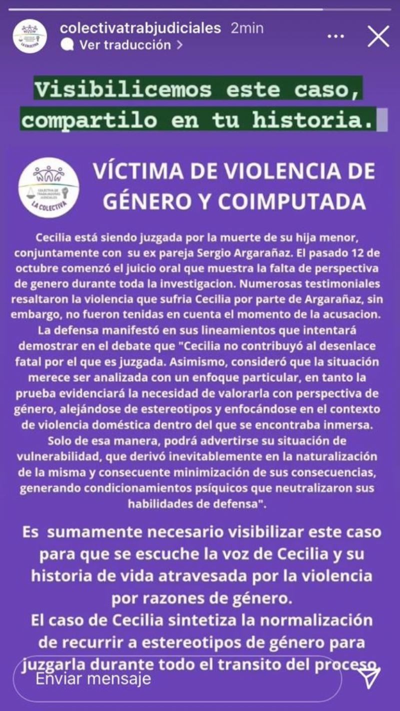 A contramano de todo esto, el grupo feminista denuncia de manera insólita que: “En la causa no hay perspectiva de género y agregan que la violencia de género que sufrió Cabrera neutralizó sus habilidades de defensa”.