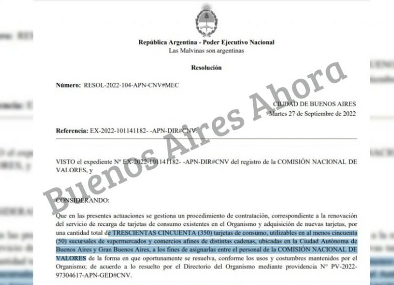 La licitación privada fue firmada por el presidente de la CNV, Sebastián Negri.