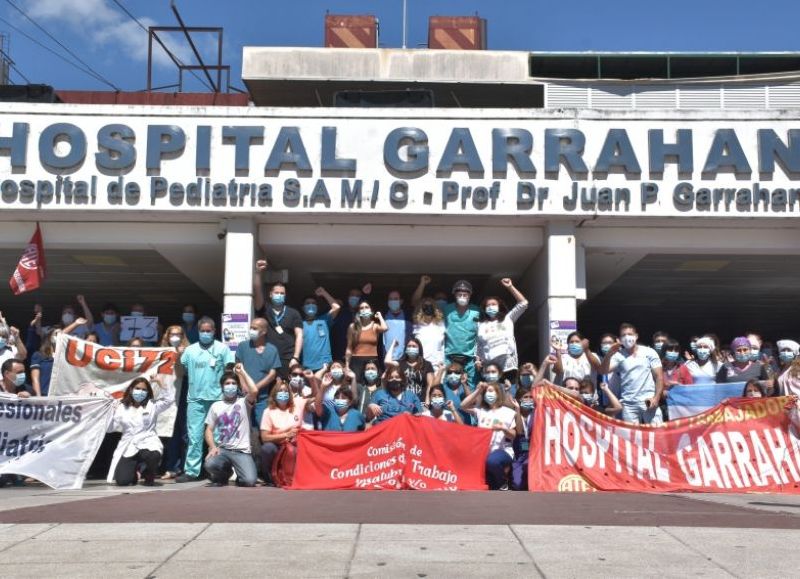 Una de las tantas protestas de los trabajadores de la salud del Hospital Garrahan contra el Dr. Trotta por aplicar descuentos brutales de hasta el 40% del sueldo