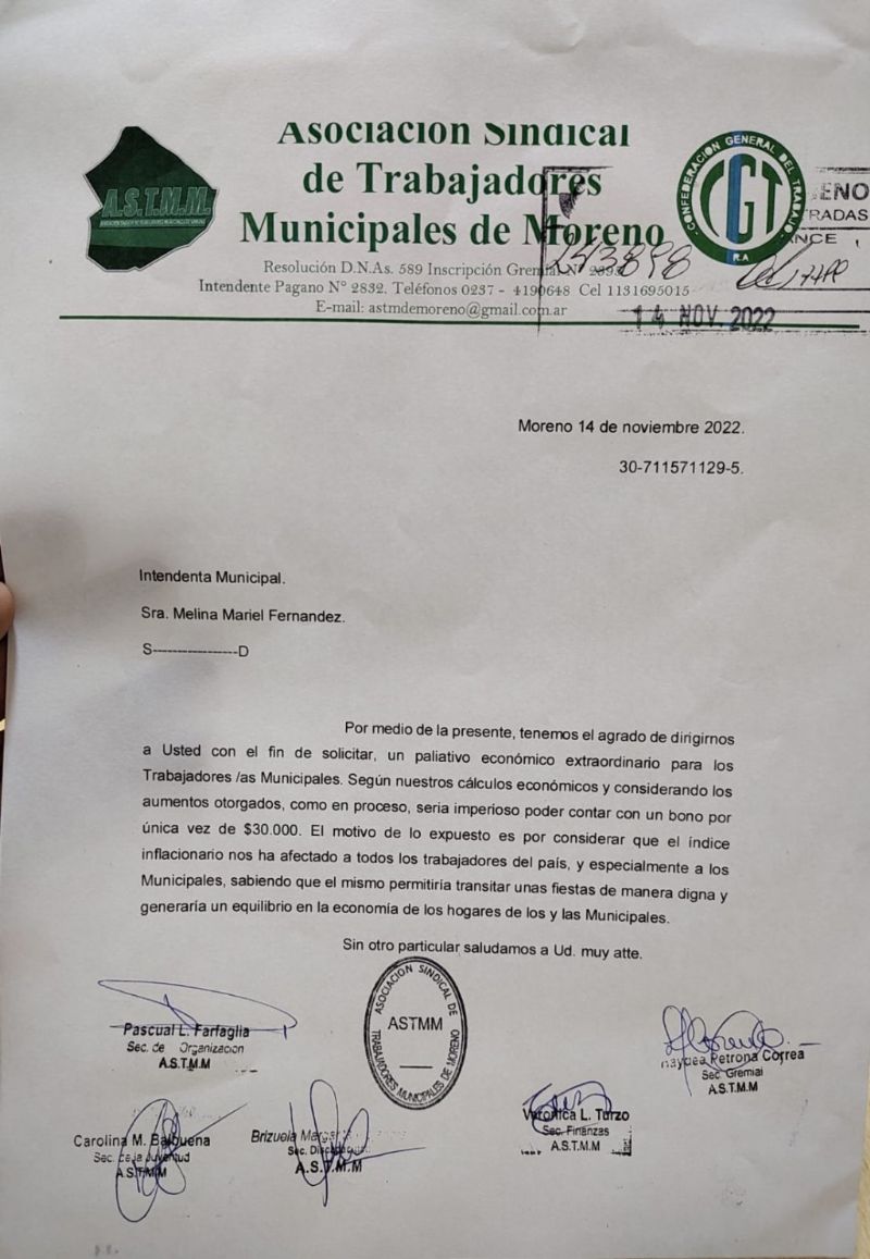 Fue entregada el día 14 de noviembre del 2022 por la Mesa de Entradas del Palacio Municipal y recepcionada bajo el número 243898.